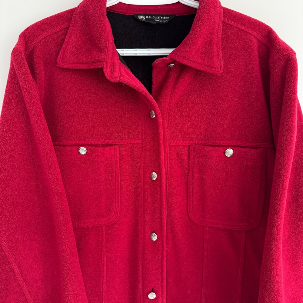 B.C. Clothing Red Fleece Shacket Button Up Jacket Cozy Overshirt Size L